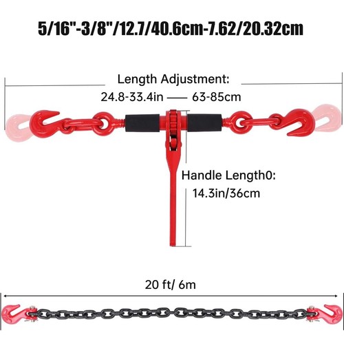 Carpeta de trinquete G80 5/16"-3/8" carpetas de carga 26000 lb con cadenas de 10'/20' paquete de 2 - Imagen 8 de 9