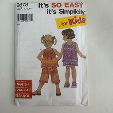 Simplicity Kids/Toddlers Tops Shorts & Pants Uncut Pattern 9678 Size A 1/2-4