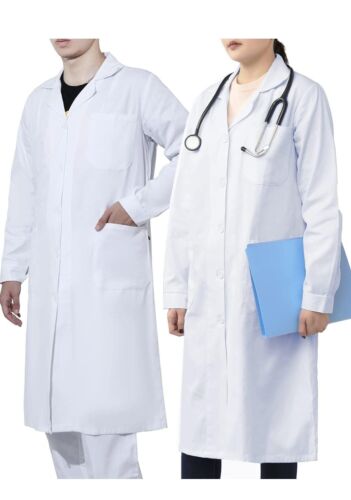 Abrigo de laboratorio médico blanco mujer hombre clásico elegante enfermera médico vestido chaqueta 4XL - Imagen 1 de 1