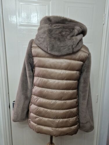 Emme Marella Womens Brown Hooded Puffer Faux Fur Jacket Coat Size 8 XS New - Picture 7 of 14