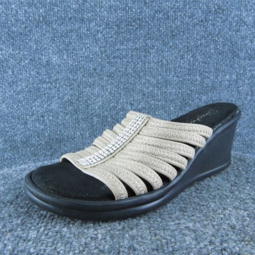 Skechers Memory Foam Damen-Pantoletten Sandale Größe 7,5 Medium beige Stoff