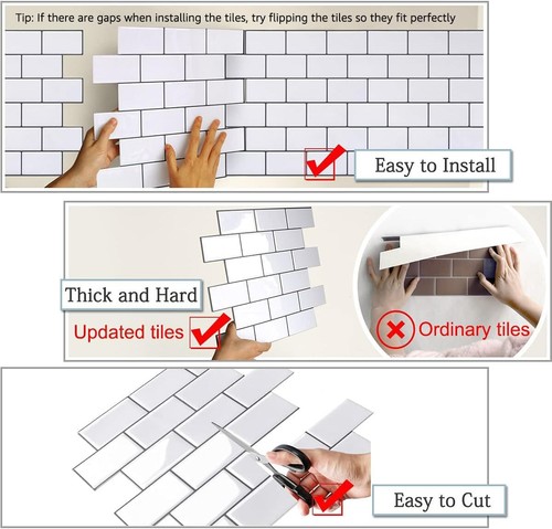 Peel and Stick Backsplash for Kitchen: Self Adhesive Wall Tiles for Bathroom - V - Picture 4 of 6