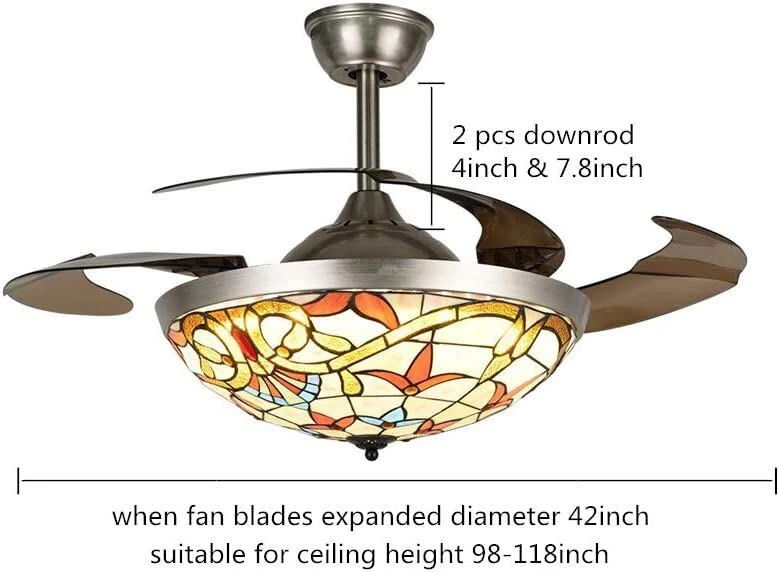 42" LED Ceiling Fan Light Chandelier Lamp Retractable Blade 3 Color Change Light - Image 4 of 4