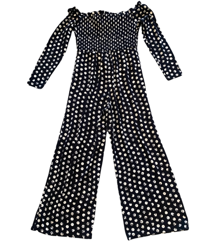 Art Class girls smocked off shoulder black polka dot wide leg jumpsuit S(6/6x) - Picture 2 of 3
