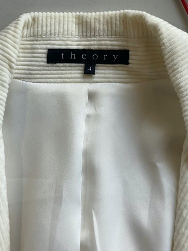 Theory Wide Wheel Corduroy 2 Button Blazer Jacket Sz 4 Off White 2 Button - Picture 7 of 7