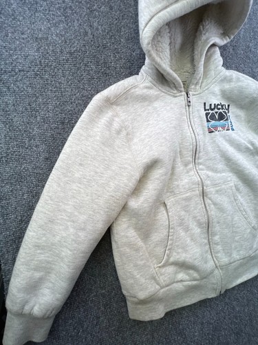 Lucky Brand Boys Small Size 7/8 Gray Hoodie Full Zip Kids Youth Sherpa Fleece - Picture 8 of 13