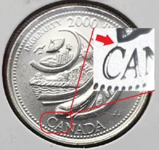 February 2000 25c Canada Quarter - "Ingenuity" Reverse C Die Crack Variety - BU