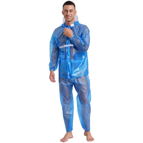 Unisex Adult Reflective Strips PVC Raincoat Elastic Waistband Long Pants Suit - Picture 20 of 54