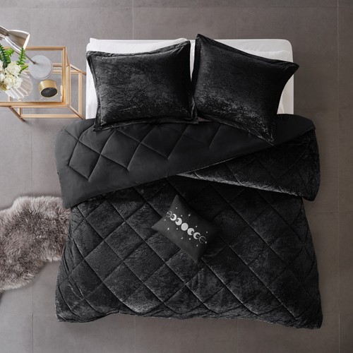 Intelligent Design Velvet Comforter Set Luxury Diamond Quilt 3/4 Pcs Queen King - Picture 39 of 51
