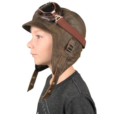 Kids Aviator Hat Real Brown Leather 