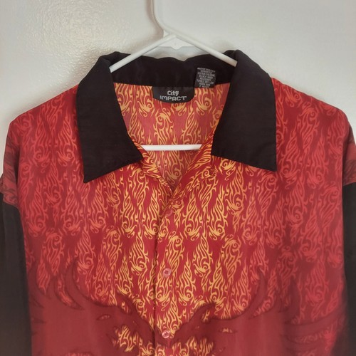 City Impact Double Fire Dragons Button Shirt Mens Size XL All Over Polyester - Picture 2 of 9
