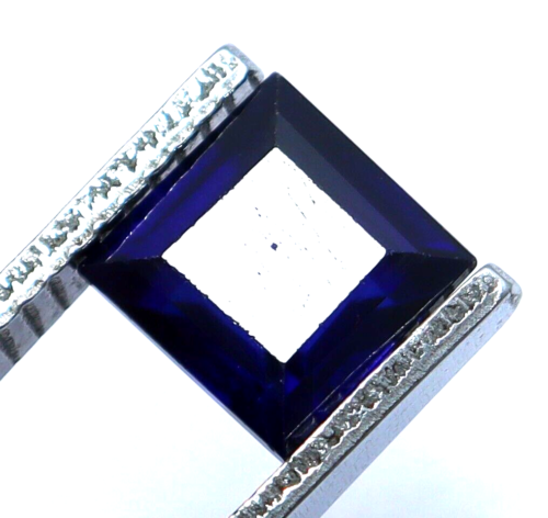 Pierre précieuse naturelle impeccable 3,90 ct bleu saphir coupe princesse certifiée lâche - Photo 1/8