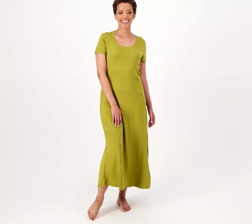 Cuddl Duds Flexwear Short-Sleeve Maxi Dress Deep Moss Green  Sz XL Petite QVC - Picture 1 of 2