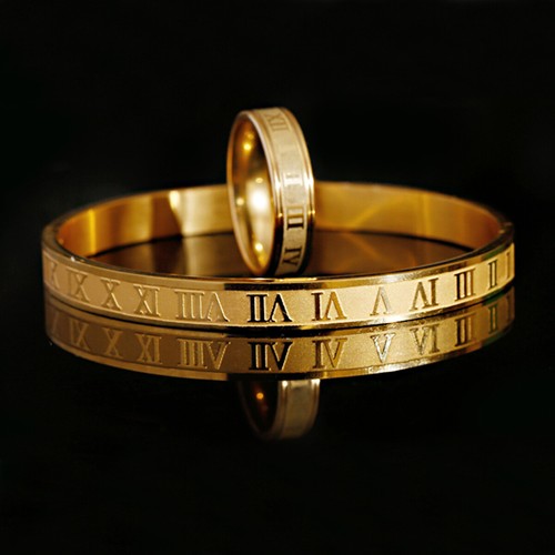 3Pcs Roman Numeral Stainless Steel Ring Bangles Chain Necklace Bracelet Jewelry - Picture 13 of 17