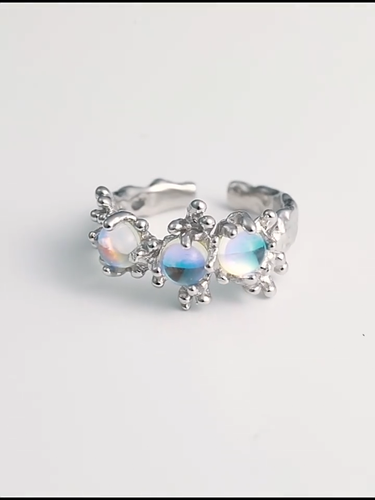 Vintage Womens Silver Ring Moonstone Crystal Ring Jewelry Adjustable Size Rngs - Bild 8 von 8