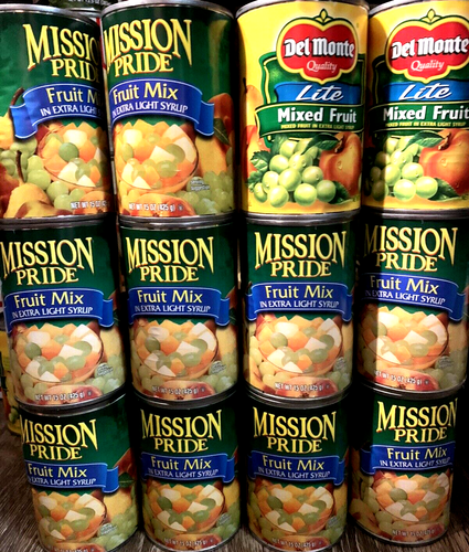 Menge 12 Dosen gemischte Früchte in hellem Sirup Del Monte Mission Pride Dosen frisch