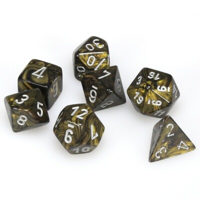 Chessex 7 Set Dice Leaf Black Gold Silver CHX 27418 Chx27440