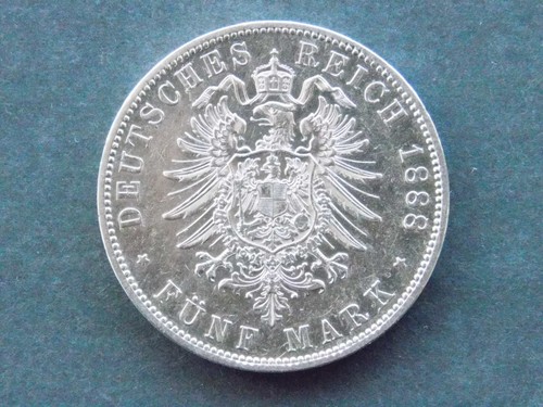 GERMAN 5 Mark 1888 A PRUSSIA KAISER WILHELM II Silver Coin EMPIRE WW1 VERY RARE - Picture 11 of 11