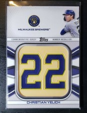 2022 Topps Christian Yelich Jersey Number Medallion Patch #JNM-CY Brewers