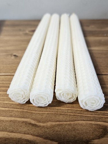 Perin-Mowen Hand Rolled Candles 12” Dinner Wedding Honeycomb Beeswax 4pc Ivory - Picture 6 of 7