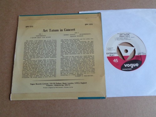 Art Tatum - Piano Solo Vogue Tri EP - Picture 2 of 2