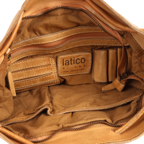 Meadow (LG) Handcrafted Leather Shoulder Bag: Mustard & White by Latico - Picture 4 of 8