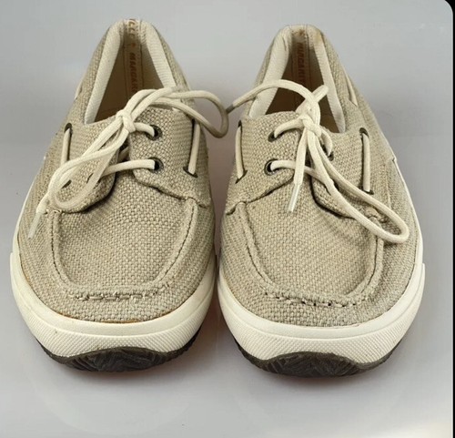 Margaritaville Barbados Boat Shoes Tan Canvas Lace Up MG1336A Men's Size 12 US - Picture 3 of 12