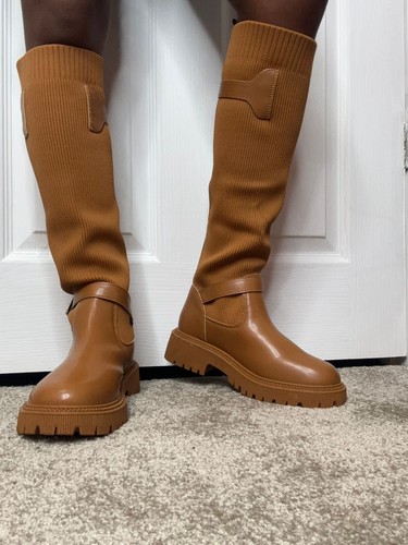 Damas Calcetín Botas Altas a la Rodilla Mujer Suela Gruesa Hebilla Becerro Zapatos de Montar Talla - Imagen 20 de 22