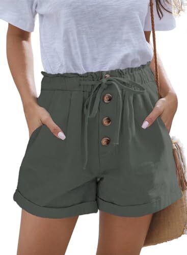 Womens Shorts 2024 Comfy Summer Drawstring High Waist Medium Aa Army Green - Picture 5 of 7