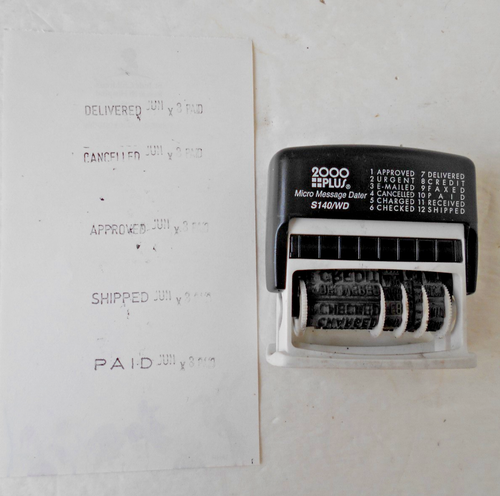 2000 PLUS MICRO MESSAGE DATER SELF INKING STAMP: PAID, CREDIT, URGENT & MORE - Picture 2 of 2