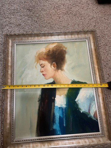 Handarbeit Ölgemälde Kunst weiblicher Impressionismus Mädchen auf Leinwand XL gerahmt 29x25 - Bild 12 von 12