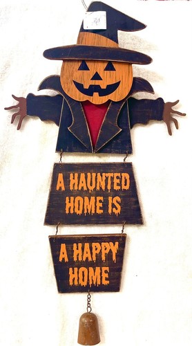 Happy Home Wall Decor By Sunset Vista Wood 22x12” Halloween Pumpkin w/Bell