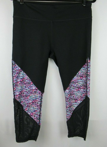 Fabletics Cropped Crops Leggings Black L Large Sheer Leg Stripe EUC - Picture 1 of 6