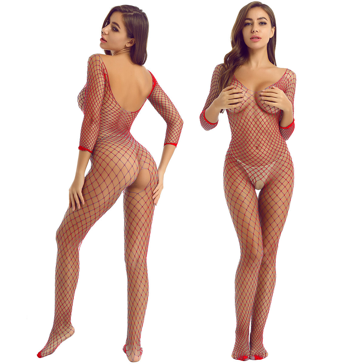 US Sexy Women Bodysuit Body Stocking Lingerie Fishnet Babydoll Nightwear Teddy