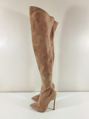 Casadei Blade Sandstone Suede EU 37 UK 4 US 7 Thigh High Boots OTK High Heels - Picture 7 of 21