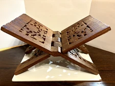 13" Carved Wood Book Stand Holder Vintage India 6.5" Across Cookbook, Bible, etc