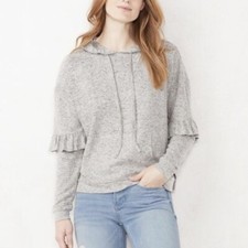NEW LC Lauren Conrad  Grey Weekend Ruffle-Trim Hood Sweatshirt NWT Size: S