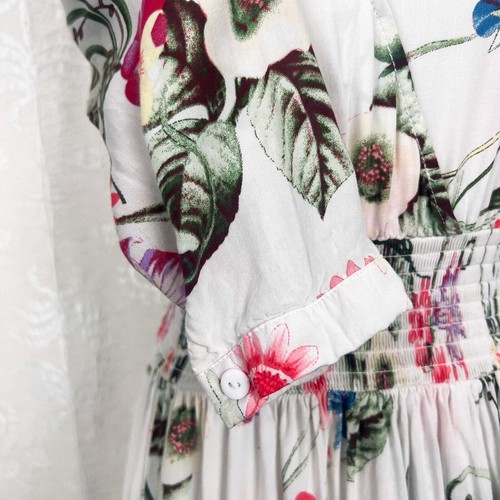 Floryday floral maxi dress smocked waist faux wrap side slit boho beach travel S - Afbeelding 4 van 8