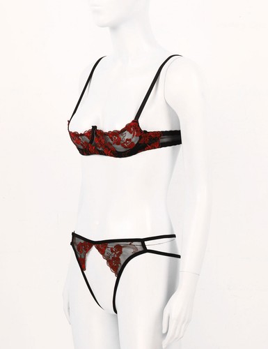 Sujetador transparente de encaje Freebily para mujer 1/4 taza con aros estante sujetador bragas lencería - Imagen 13 de 55