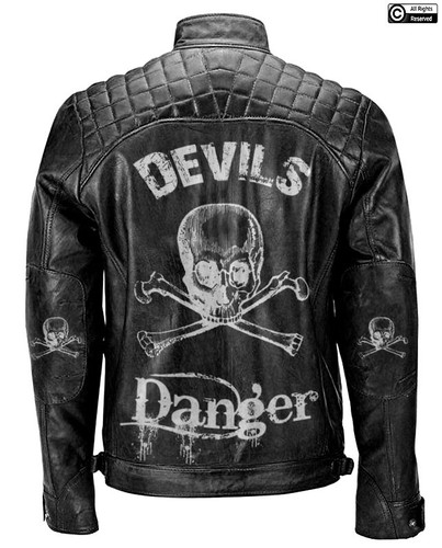 Chaqueta de Cuero Diseño de Calavera para Hombres Negro Envejecido Motociclistas Café Corredor - Imagen 2 de 9