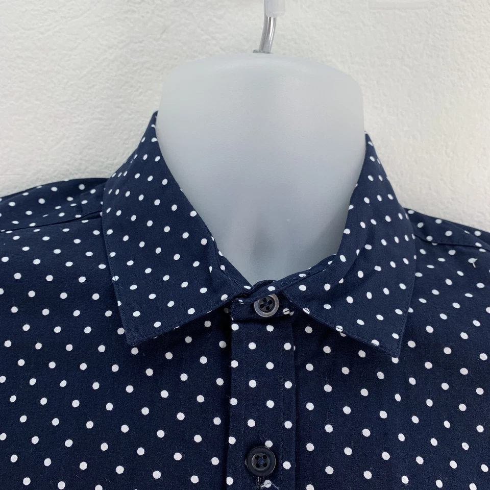Men’s Long Sleeve Regular Fit Shirt, Size S, Navy Polka Dot - Image 4 of 4