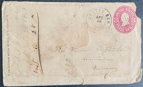 1867 3c Fancy Cancel Beaver Dam to Louisiana Missouri Classic Cover