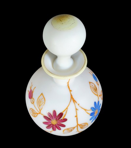 Satin White Handblown Hand Painted Glass Perfume Bottle Decanter - Picture 6 of 10