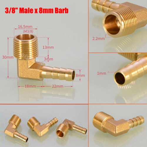 Brass Elbow 90°Connector Adaptor 1/8"-3/4" BSP Male Thread x Barbed Pipe Fitting - Picture 15 of 29