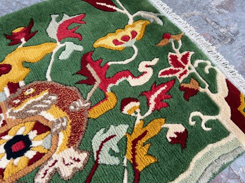 Vintage Moroccan Dragon Rug Pictorial Handmade Wool Moss Green 2x3 ft Accent Rug - Picture 8 of 11