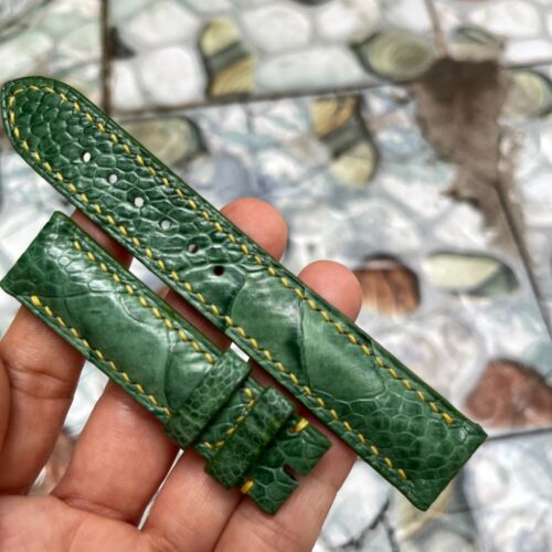 22/20 mm Gepolstertes Grün Original STRAUSSENBEIN LEDER HAUT UHRENARMBAND BAND - Bild 2 von 14