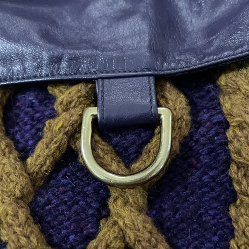 Vintage LB Evans Tweed Backpack Handknit Leather Bag BOHO Hippy Retro Purple - Picture 4 of 14