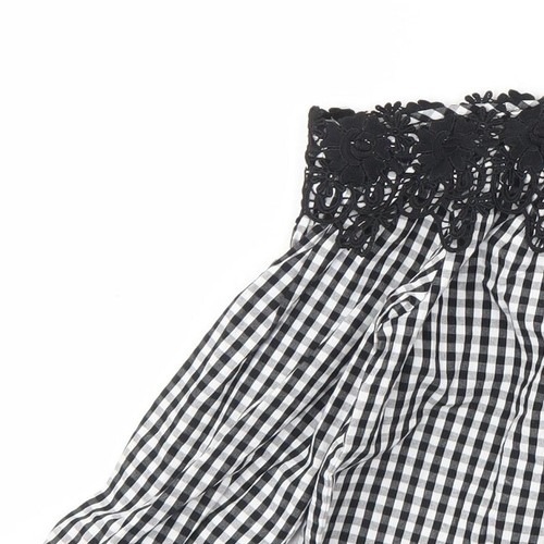 New Look Womens Black Check Cotton Blend Cropped Blouse Size 8er - Lace - Picture 6 of 12