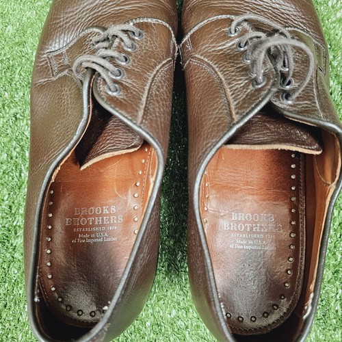 Brooks Brothers Brown Pebble Grain Leather Plain Toe Bluchers Derby Shoes 11 - Picture 13 of 14