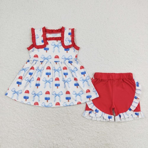 July 4th Patriotic Popsicle Blue Bow Bubble and Short Set Collection - Picture 4 of 5